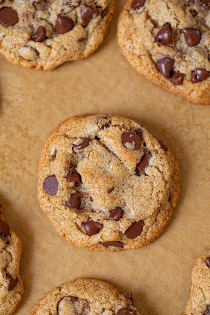 Chocolate Chip Whole Wheat Cookies close up on cookie sheet