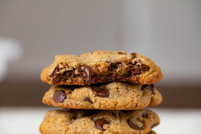 Up Close Healthy Chocolate Chip Cookie in stack