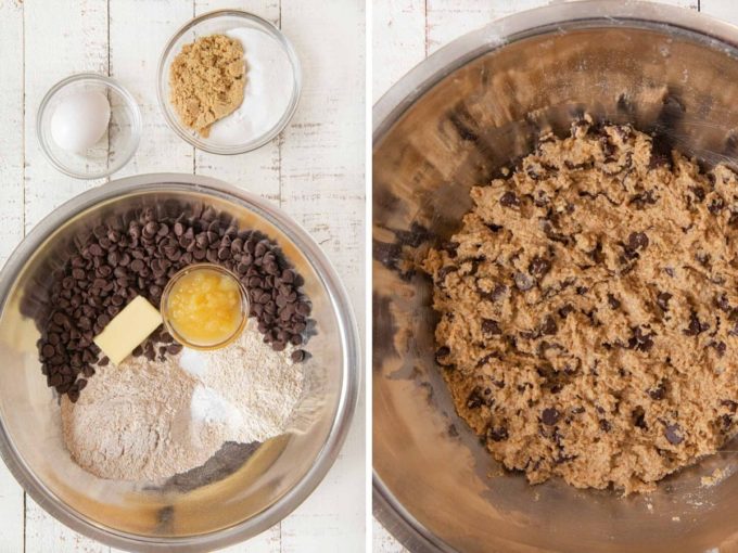 Whole Wheat Chocolate Chip Cookie Dough Batter in Bowl