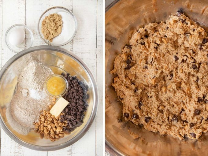 Peanut Butter Chocolate Chip Cookie Dough in bowl