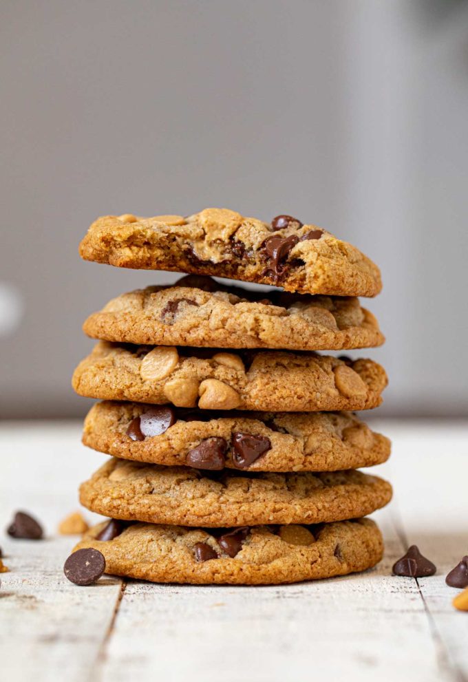 Whole Wheat Peanut Butter Chocolate Chip Cookies in stack