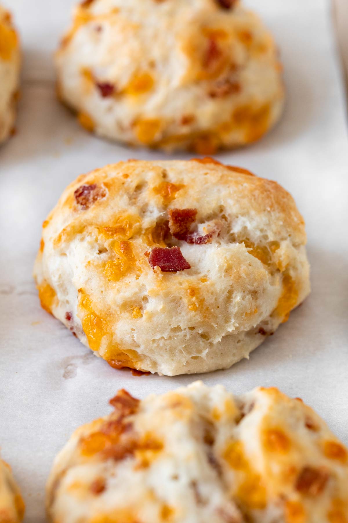 Yogurt Cheddar Bacon Biscuits on sheet pan