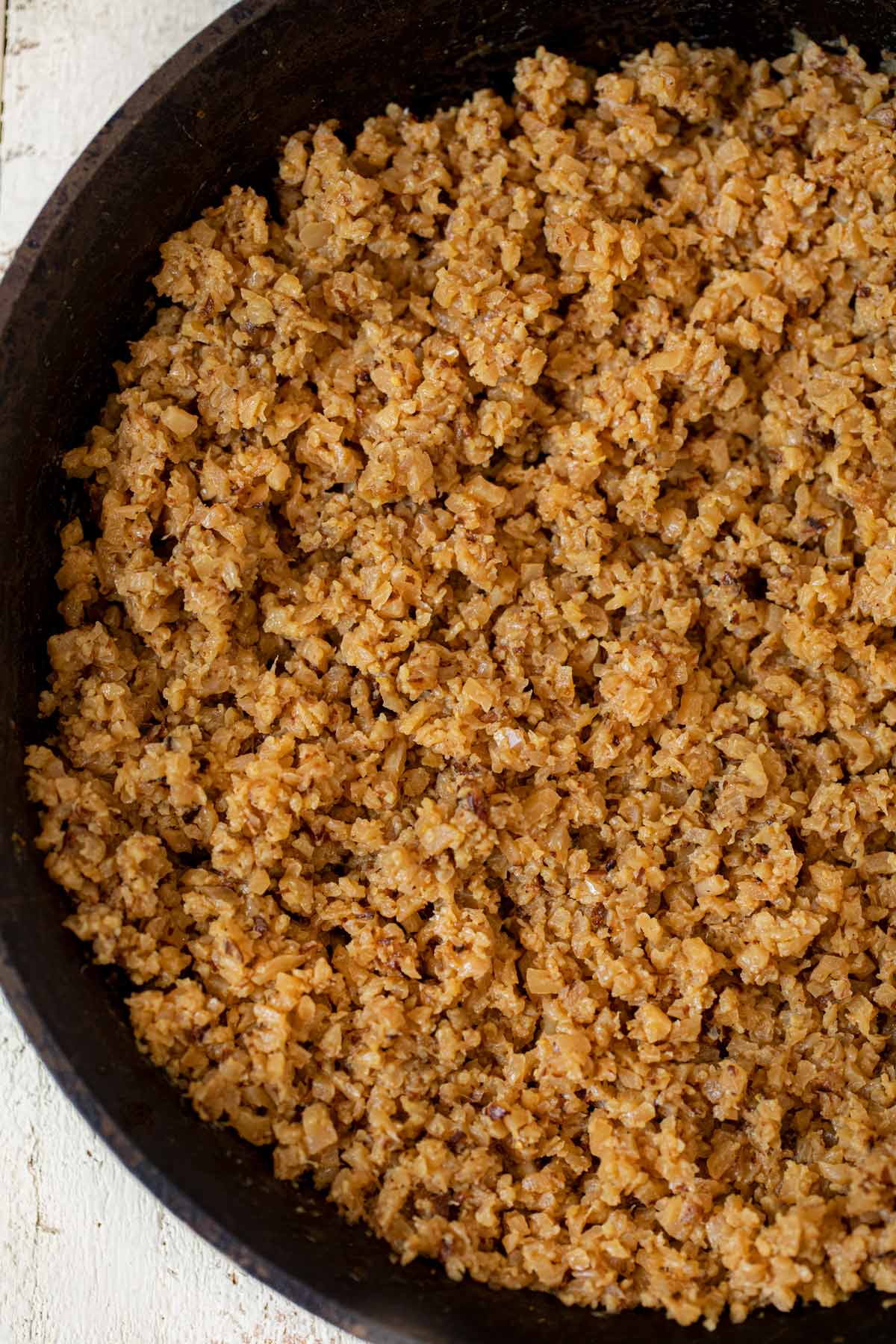 Cauliflower Rice Pilaf in skillet