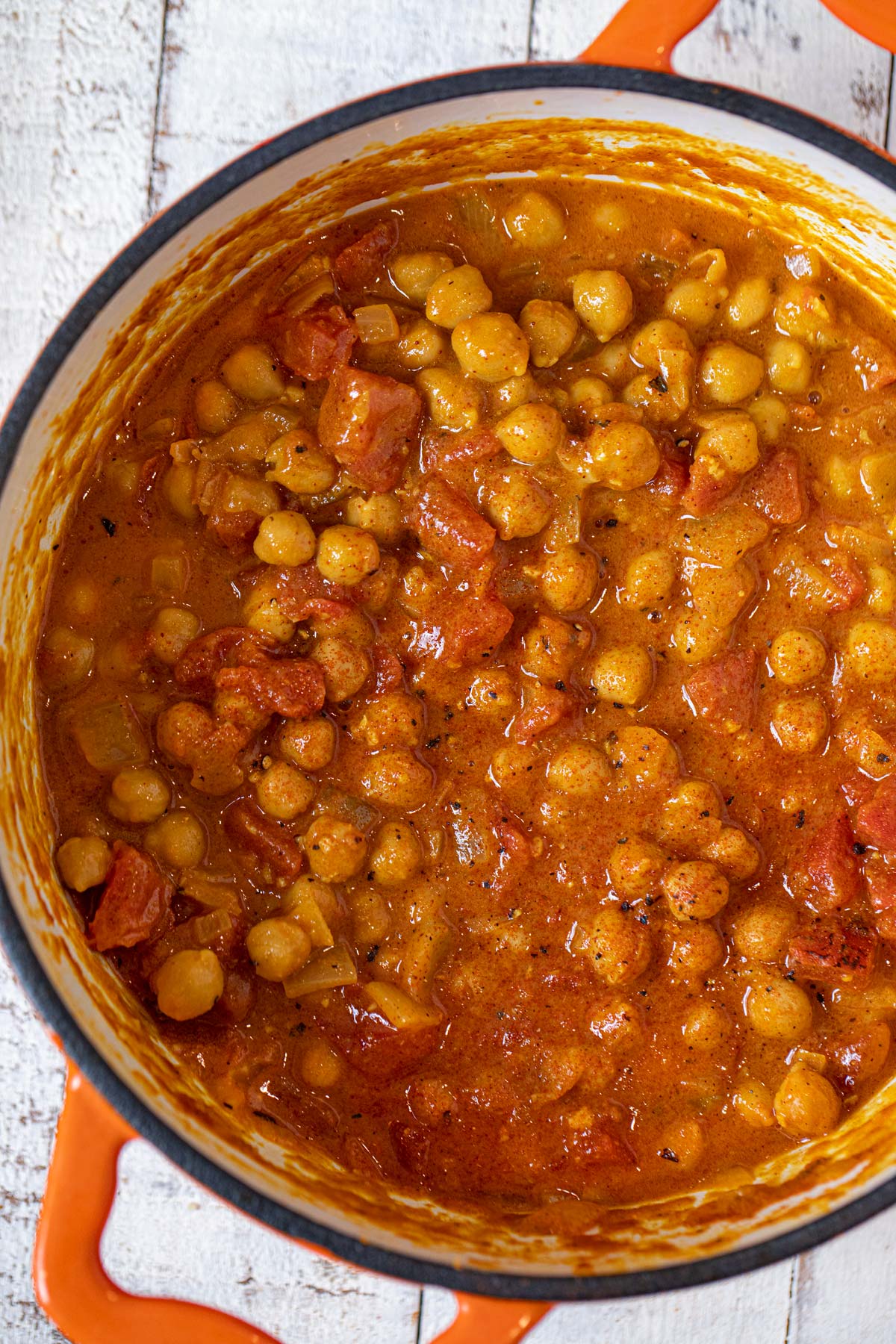 Coconut Chickpea Curry in orange dutch oven