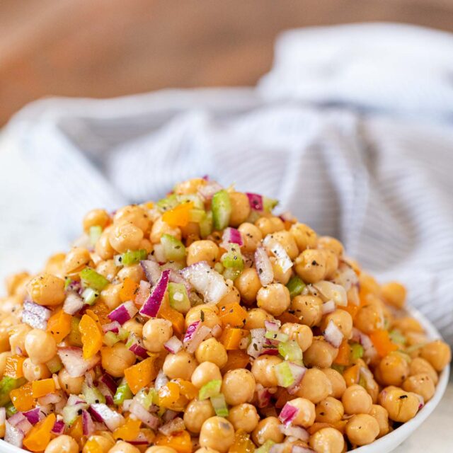 Chickpea Salad in white serving bowl