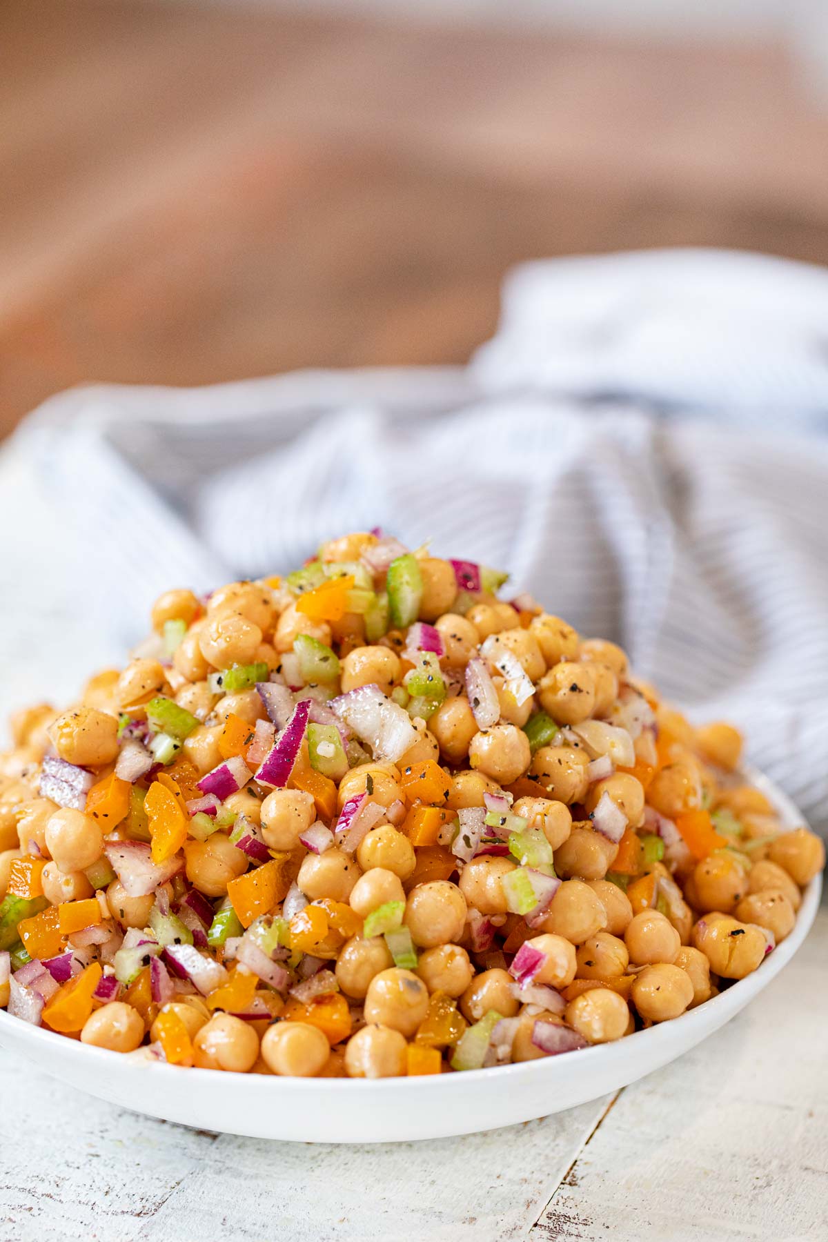 Chickpea Salad in white serving bowl