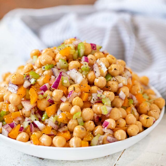 Chickpea Salad with Dressing in bowl