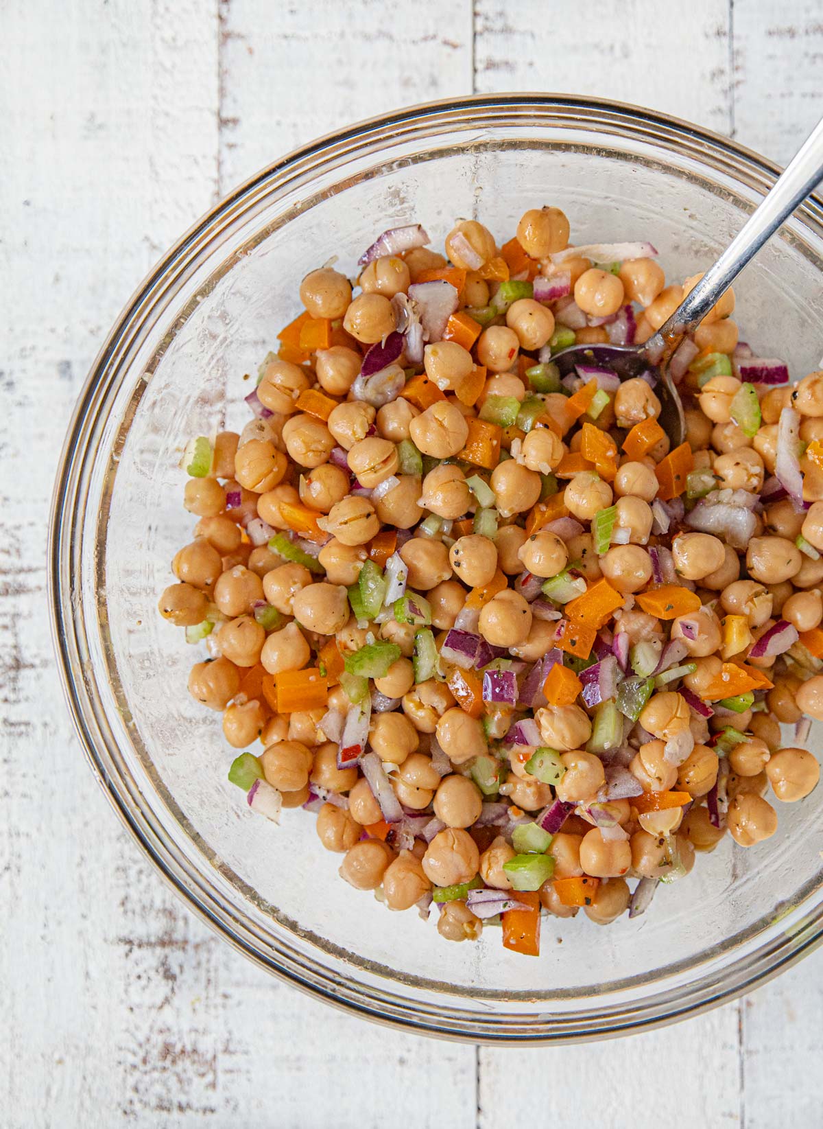 Chickpea Salad in mixing bowl