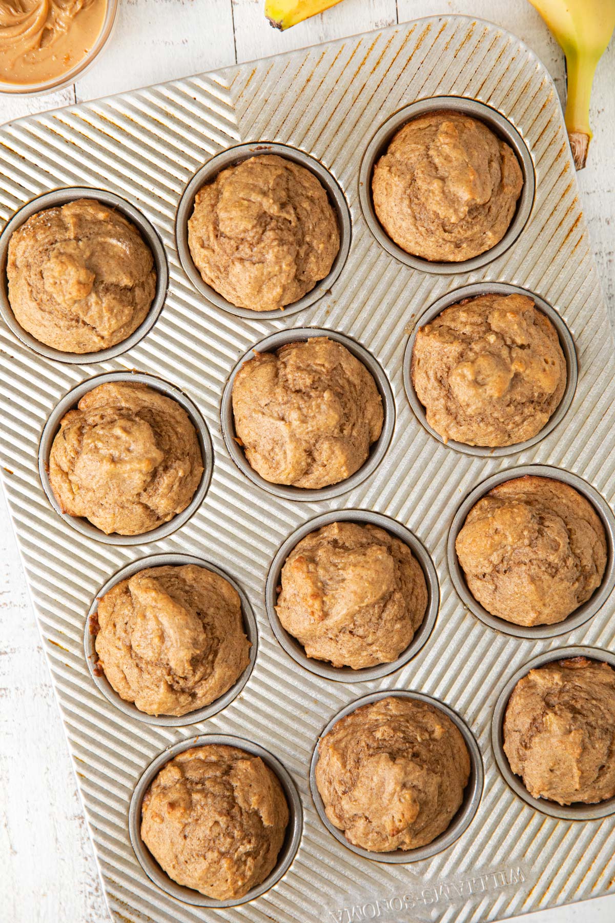 Tray of Peanut Butter Banana Muffins