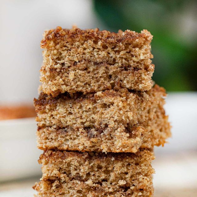 Healthy Sour Cream Coffee Cake slices in stack