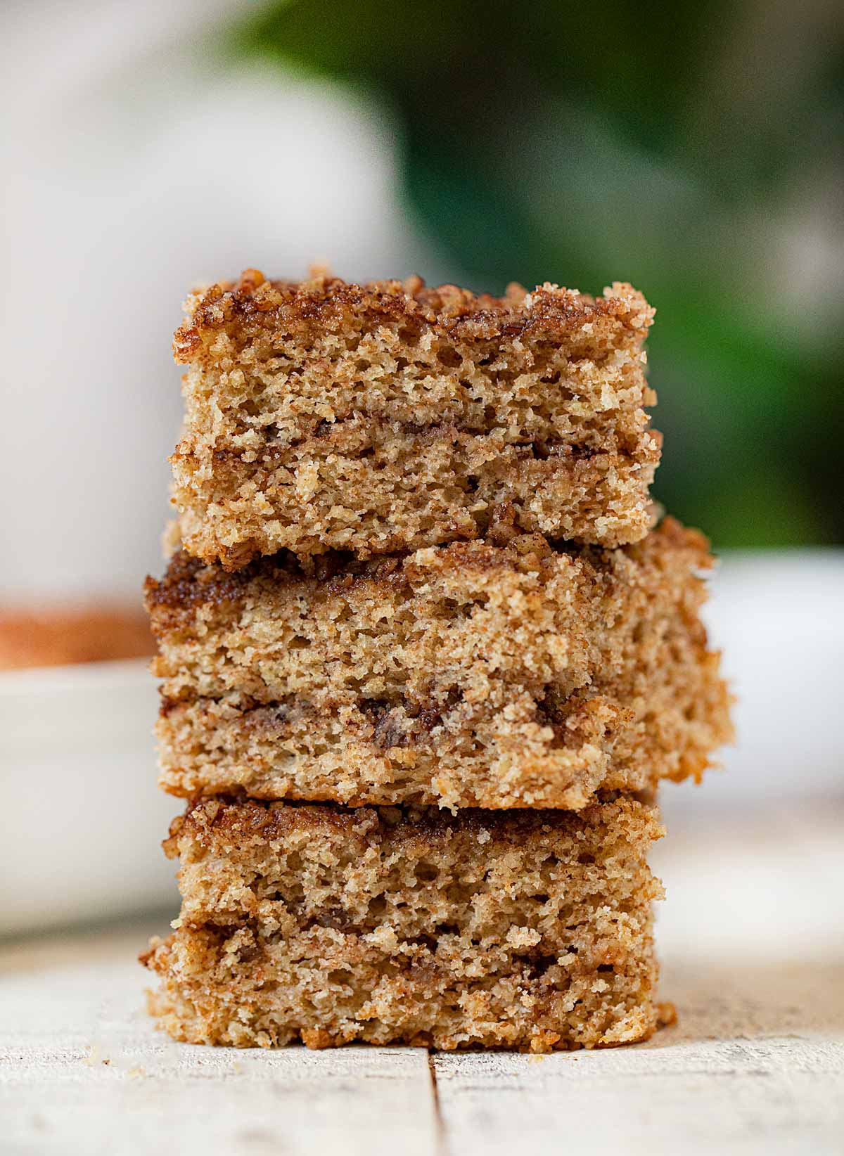 Healthy Sour Cream Coffee Cake slices in stack