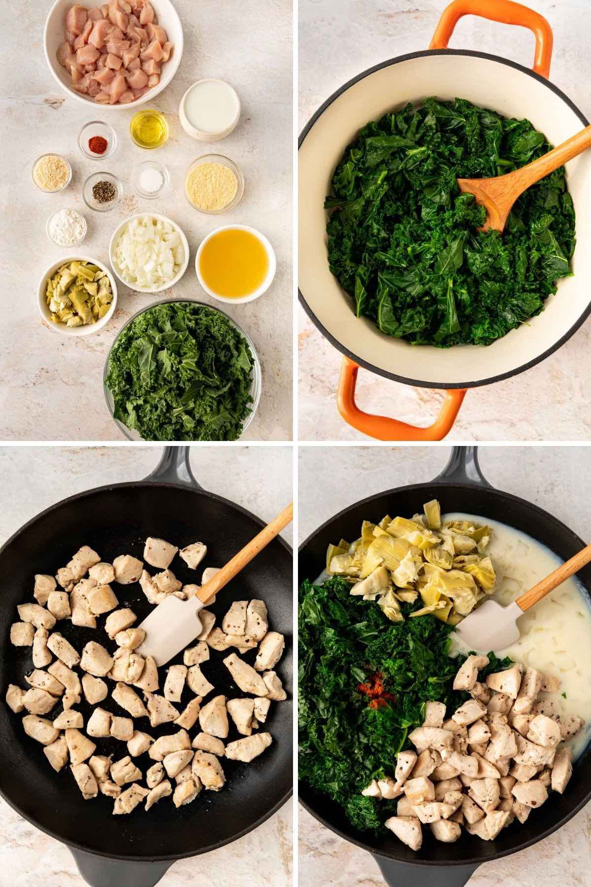 Kale Artichoke Parmesan Chicken Casserole collage