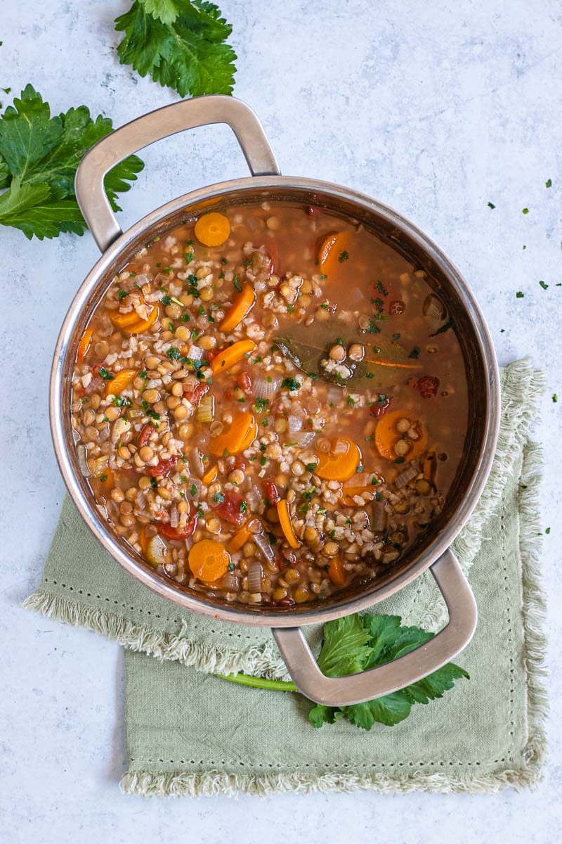 Lentil Rice Soup in pot