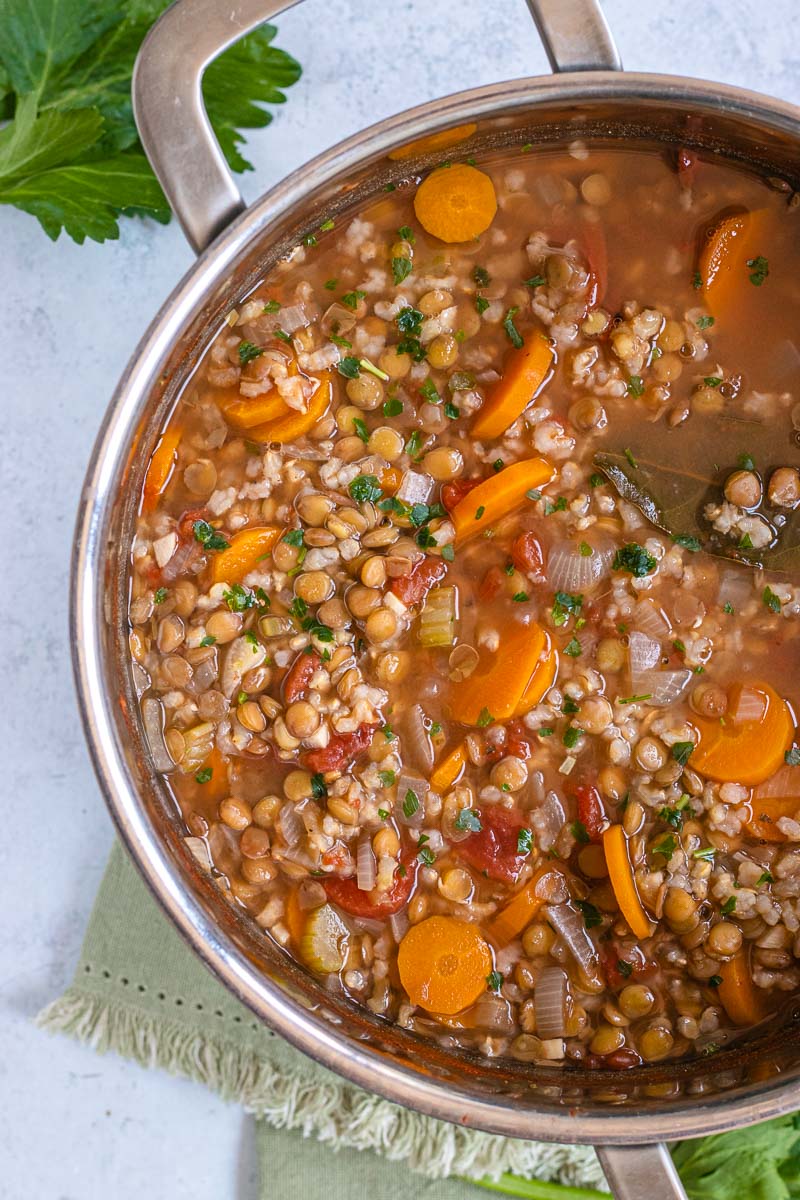 Lentil Rice Soup in pot