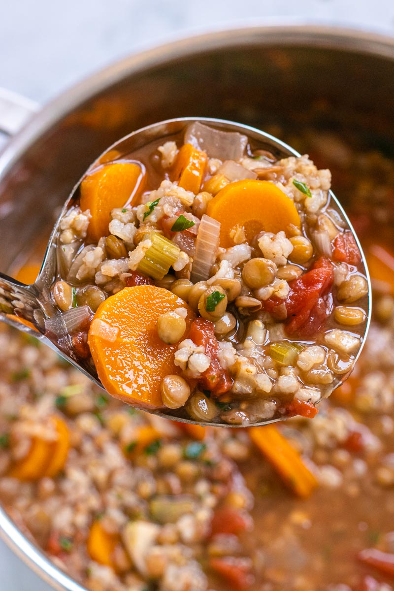 Lentil Rice Soup in pot