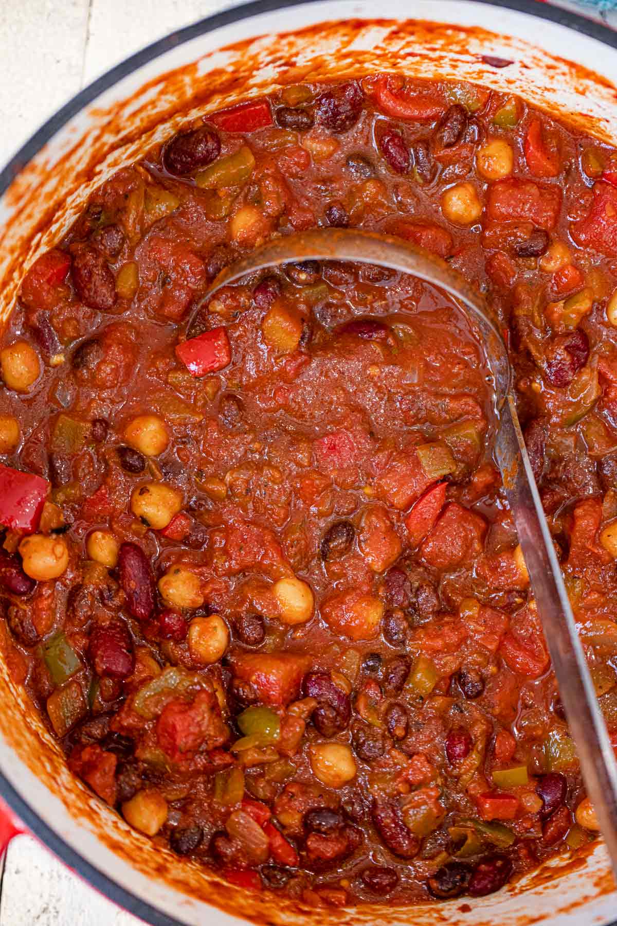 Vegetarian Chili with ladle