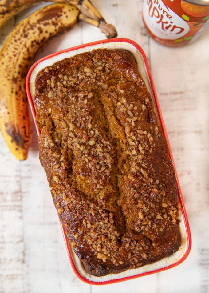 Whole Wheat Banana Pumpkin Bread in loaf pan