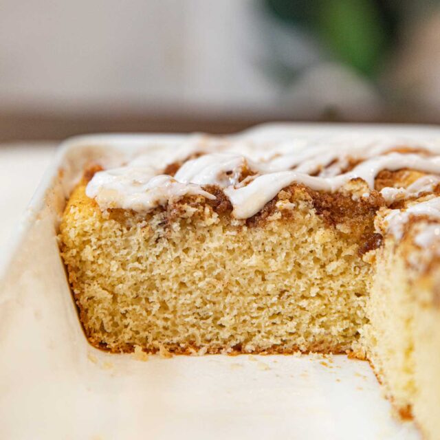 Healthy Cinnamon Roll Cake in baking dish