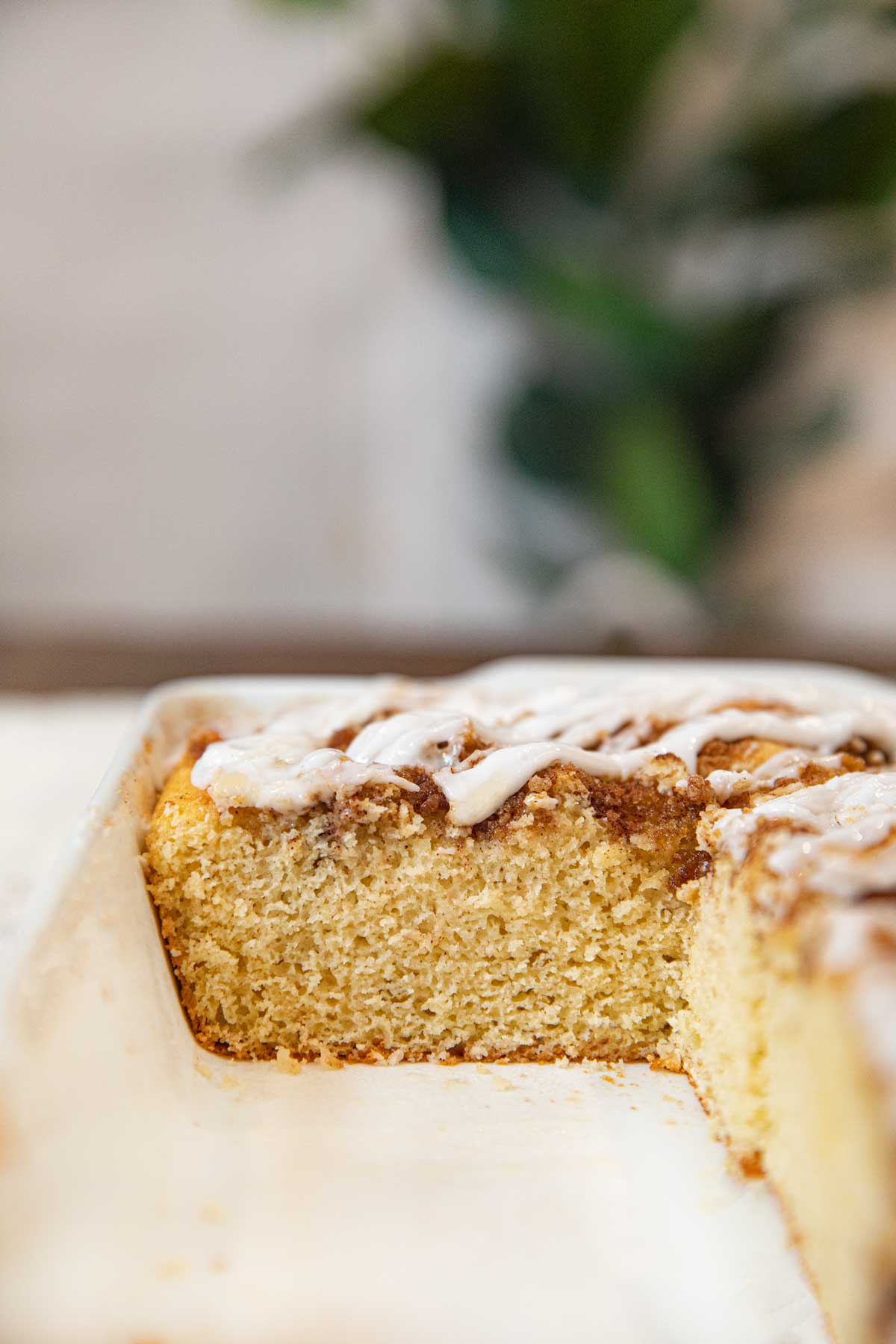 Healthy Cinnamon Roll Cake in baking dish