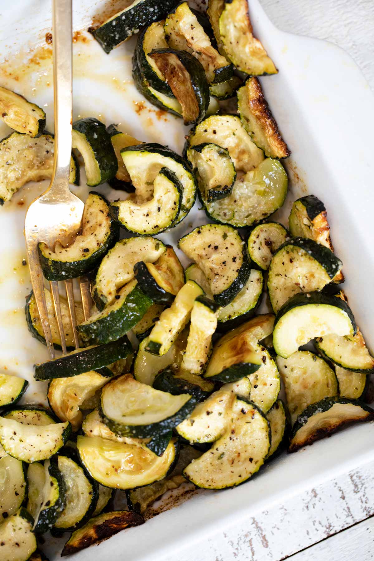 Roasted Zucchini in baking dish