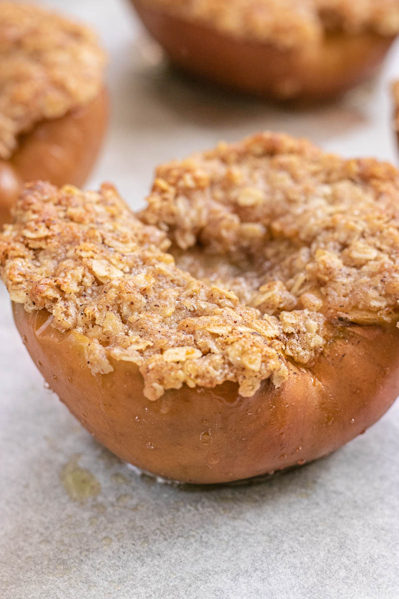 Cinnamon Streusel Baked Apples up close