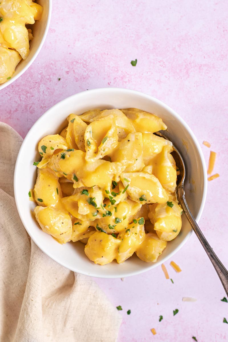 Healthy Butternut Squash Macaroni and Cheese in white bowl