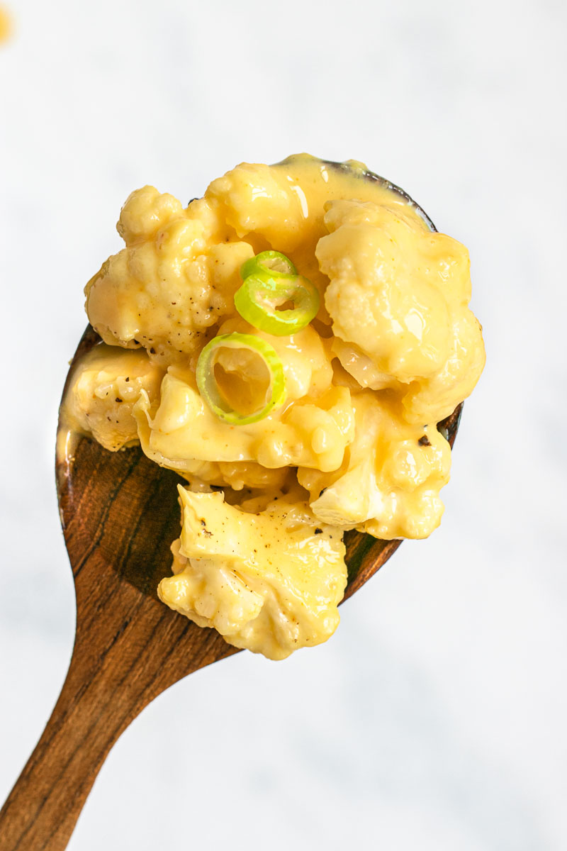 Healthy Cauliflower and Cheese on spoon