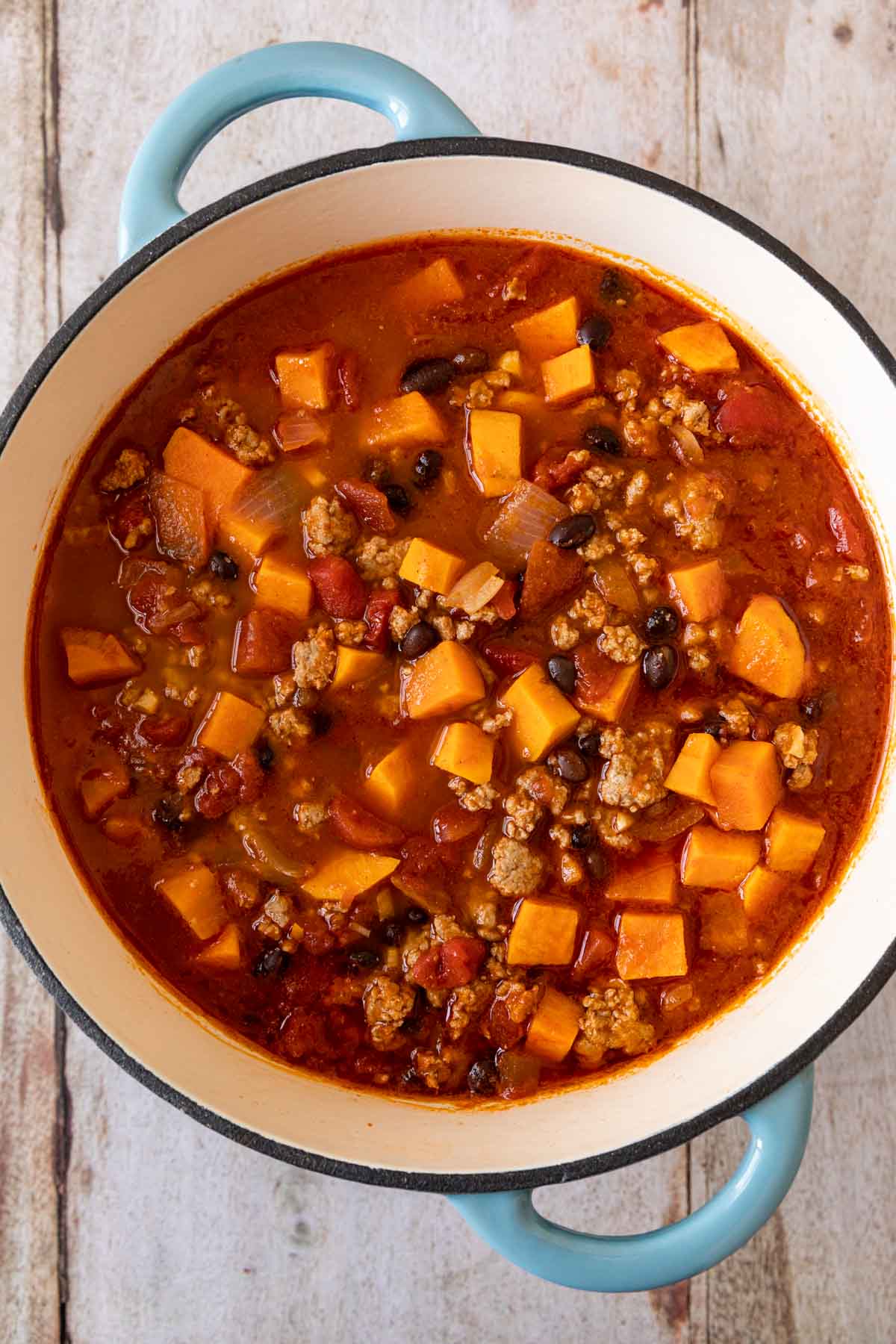 Turkey Sweet Potato Chili in pot