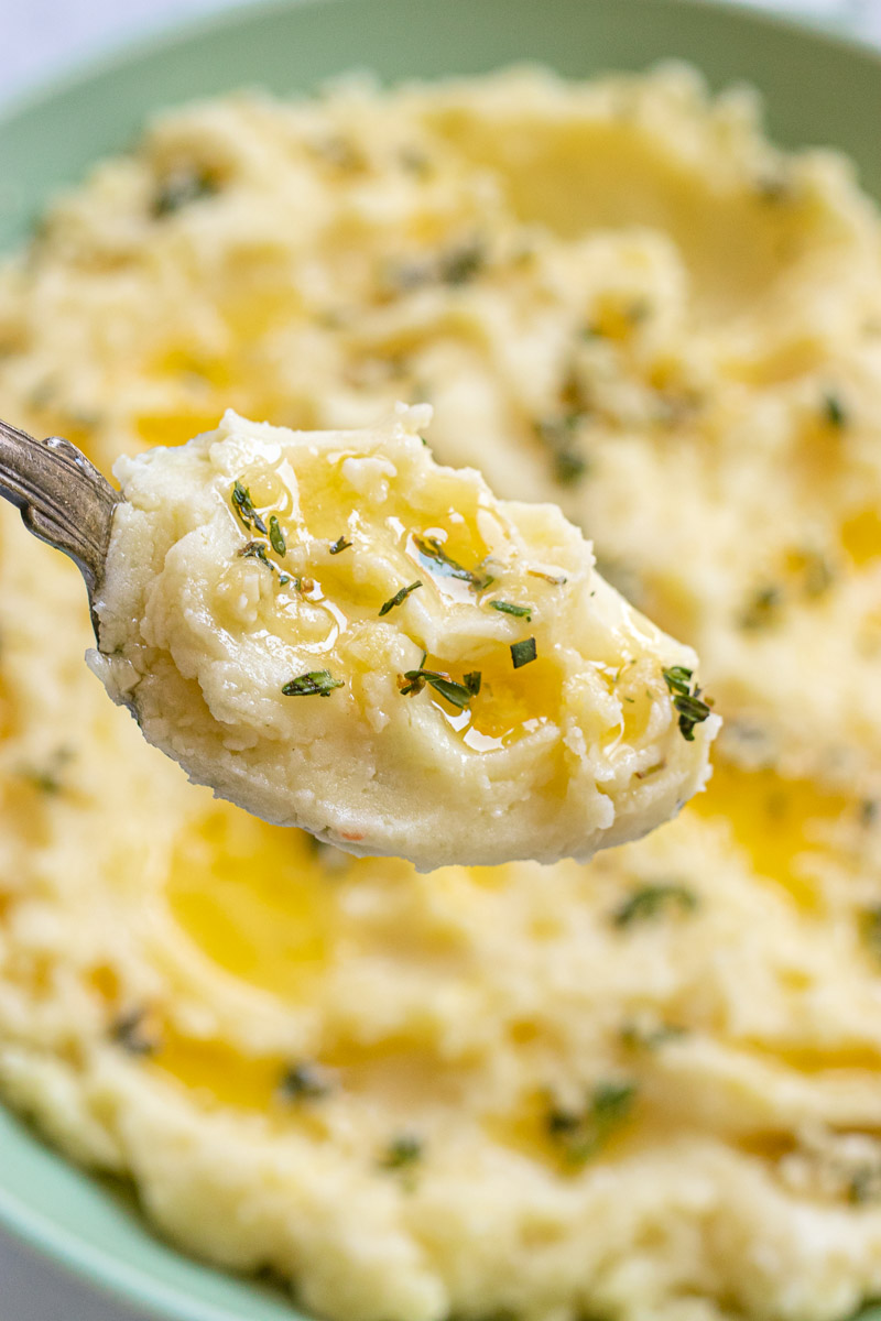 Healthy Mashed Potatoes on spoon