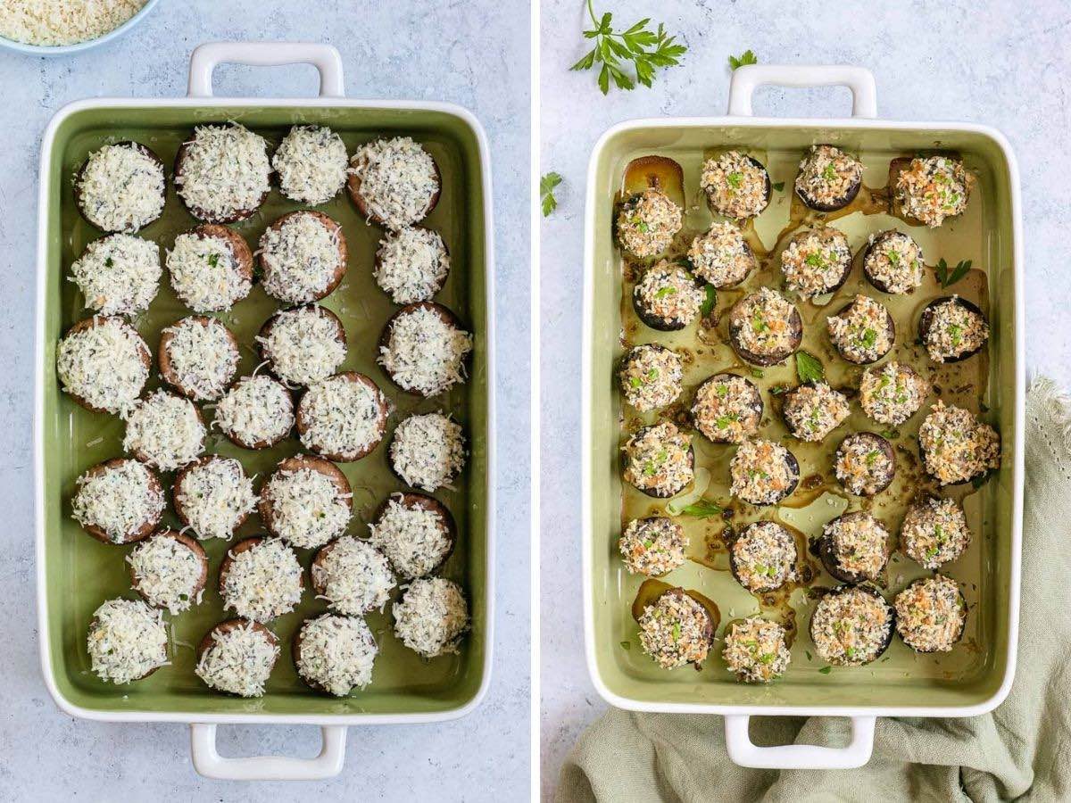 Healthy stuffed mushrooms collage