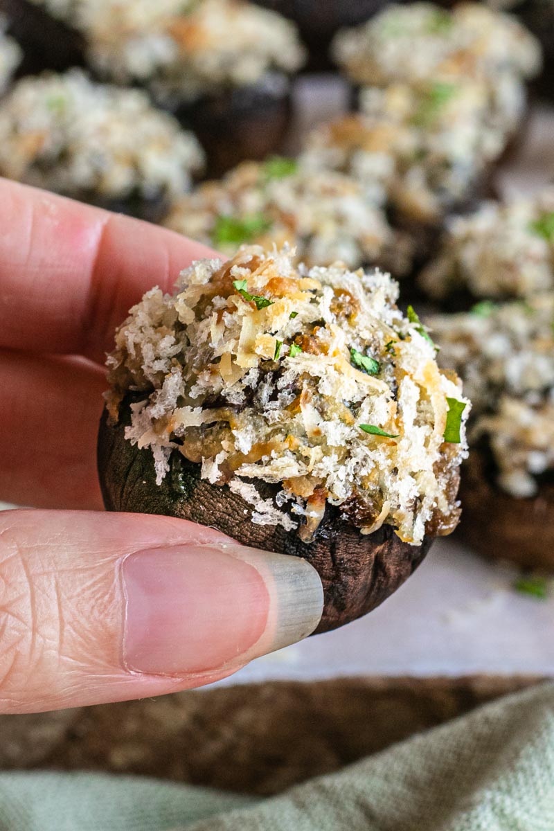 Heatlhy Stuffed Mushrooms in hand