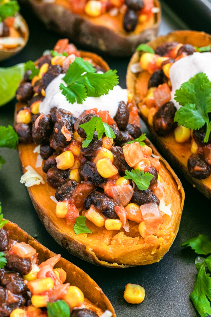 Tex Mex Sweet Potatoes with toppings