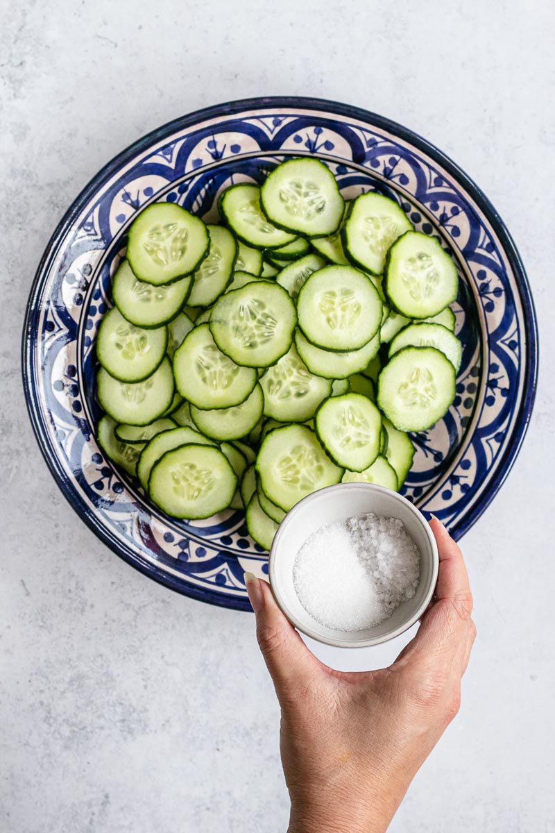 Cucumber Salad sliced cucumbers and salt