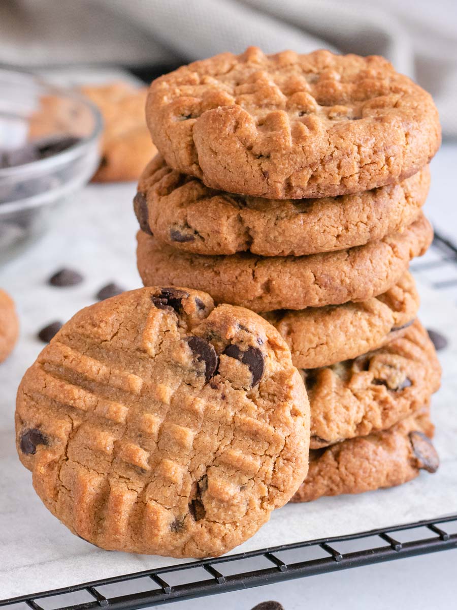 Flourless Peanut Butter Chocolate Chip Cookies stacked