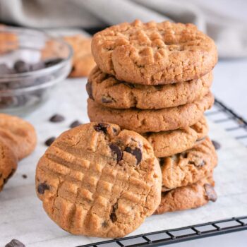 Flourless Peanut Butter Chocolate Chip Cookies stacked