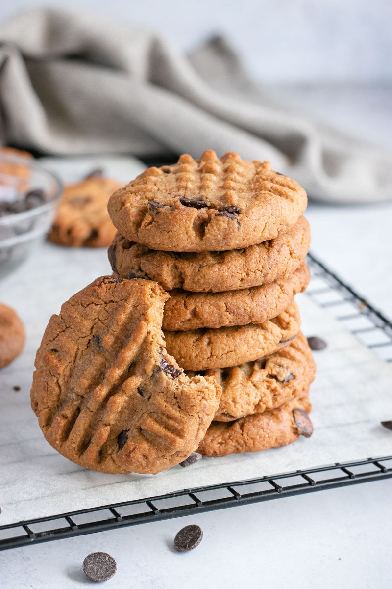 Flourless Peanut Butter Chocolate Chip Cookies stacked