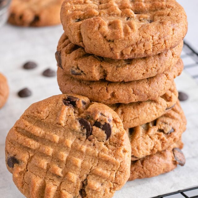 Flourless Peanut Butter Chocolate Chip Cookies stacked