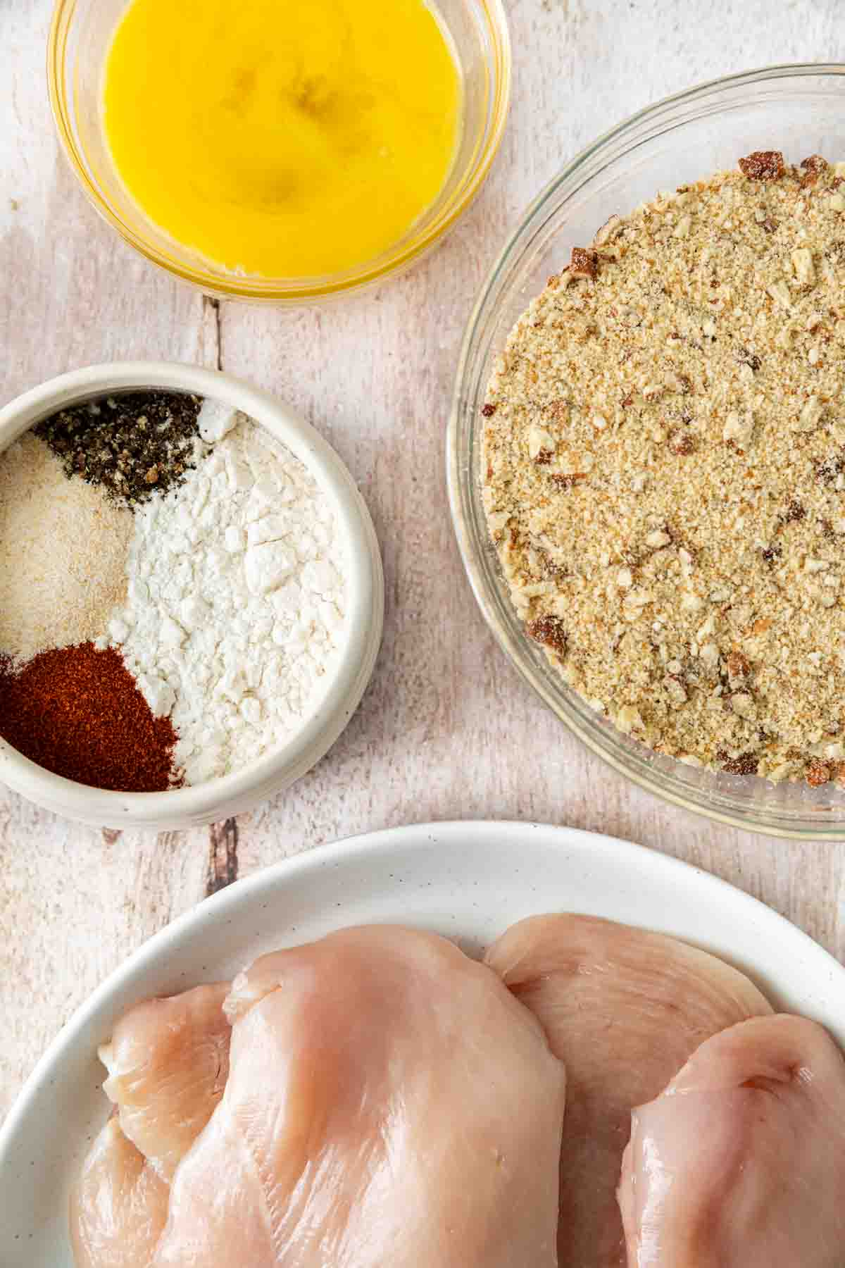 Pecan-Crusted Chicken ingredients in bowls
