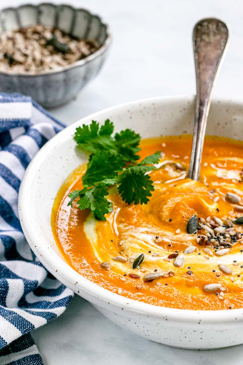 Carrot soup in serving bowl