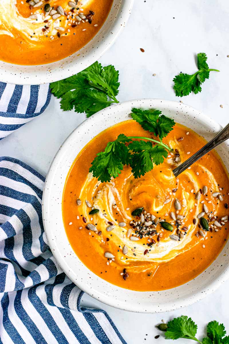 Carrot soup in serving bowl