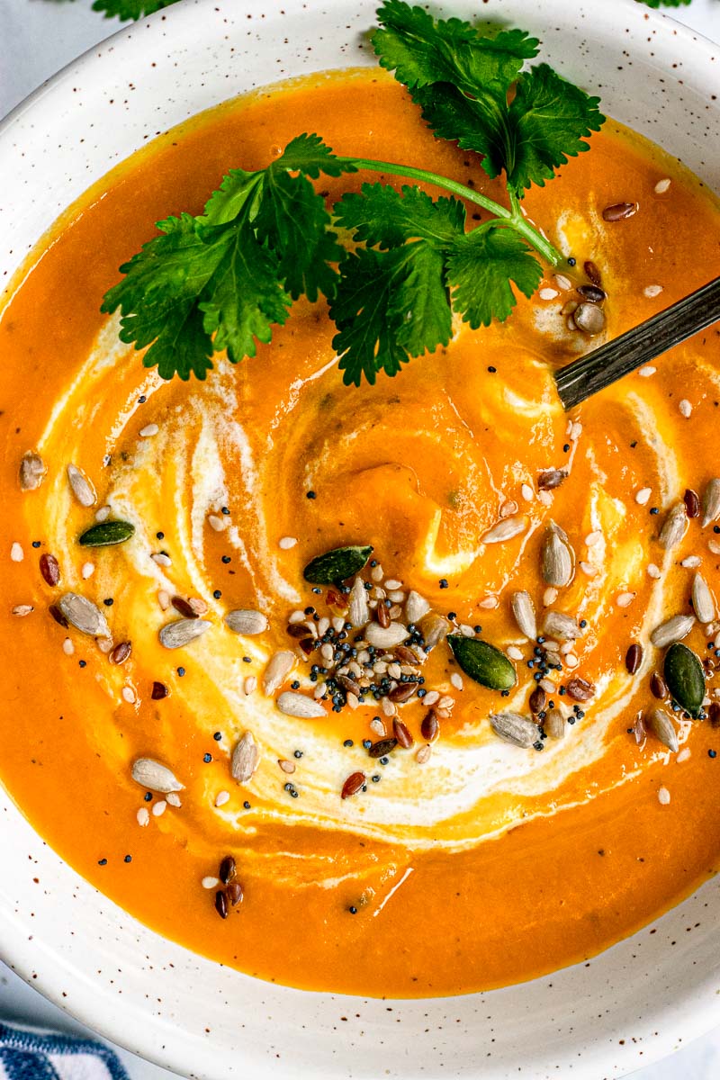 Carrot soup in serving bowl