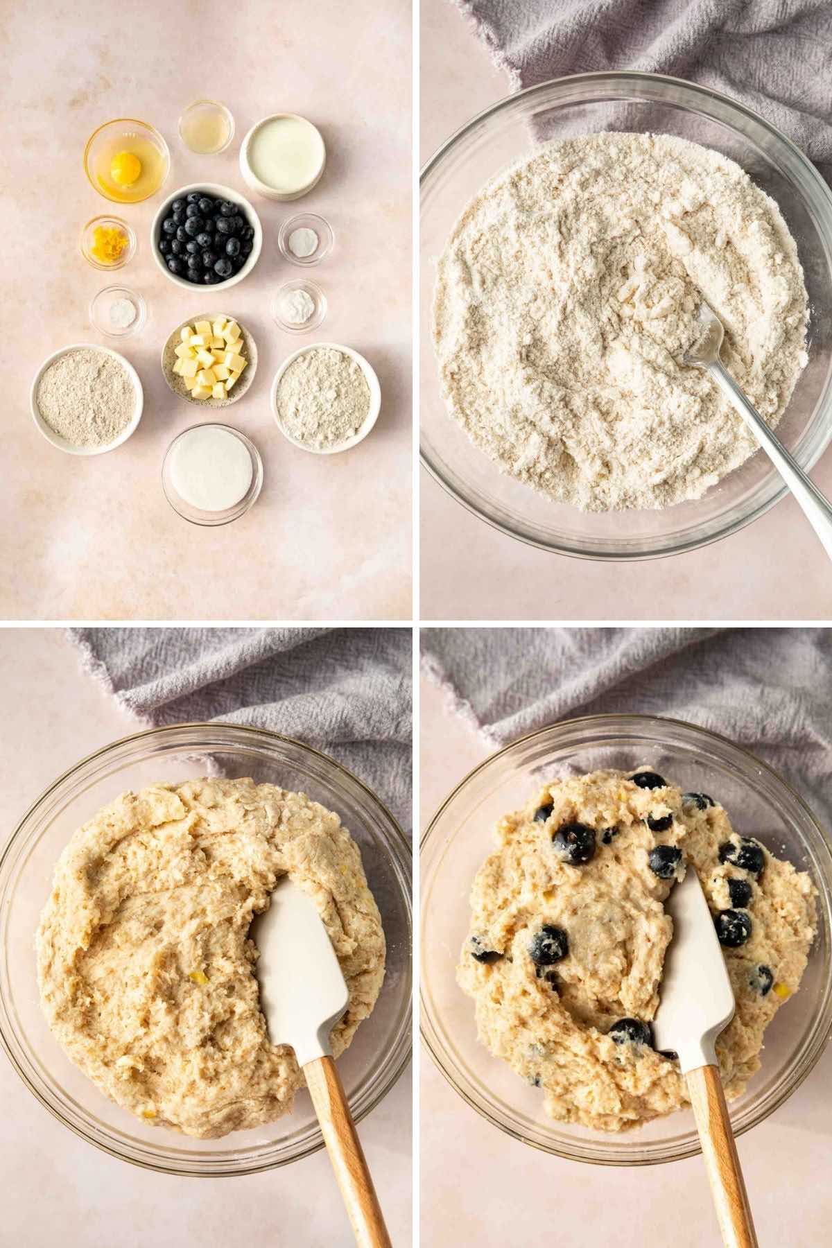 Blueberry Scones collage of batter being mixed