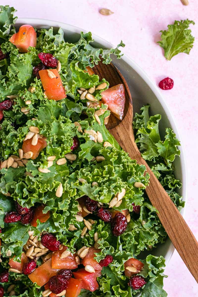 Kale Salad in bowl with spoon