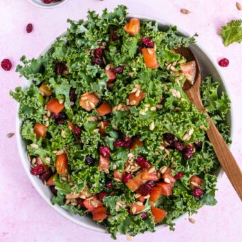Kale Salad in bowl with spoon