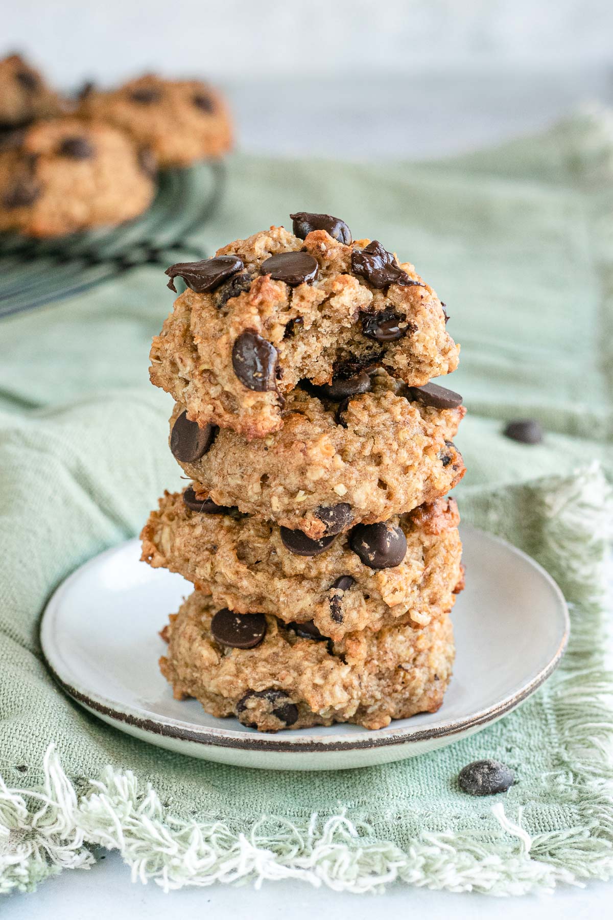 Quinoa-Cookies on a plate stacked on top of each other