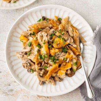 Healthy Tuna Casserole on plate with fork