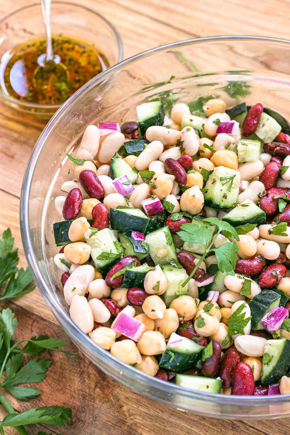 Three Bean Salad in serving bowl