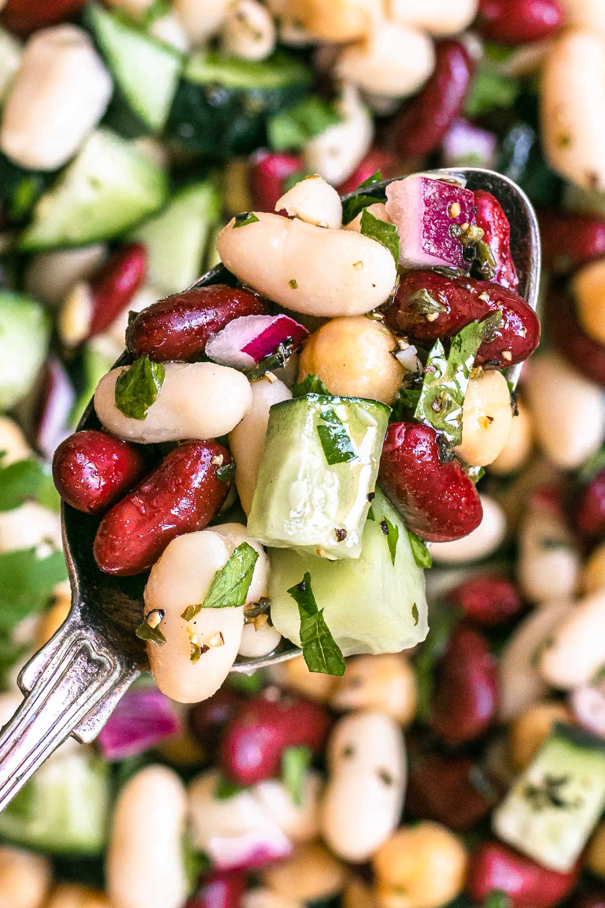 Three Bean Salad in serving bowl