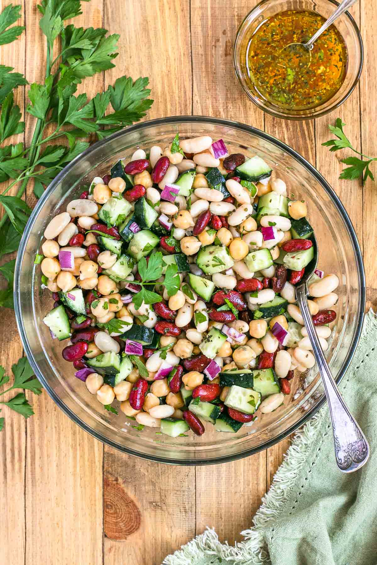 Three Bean Salad in serving bowl