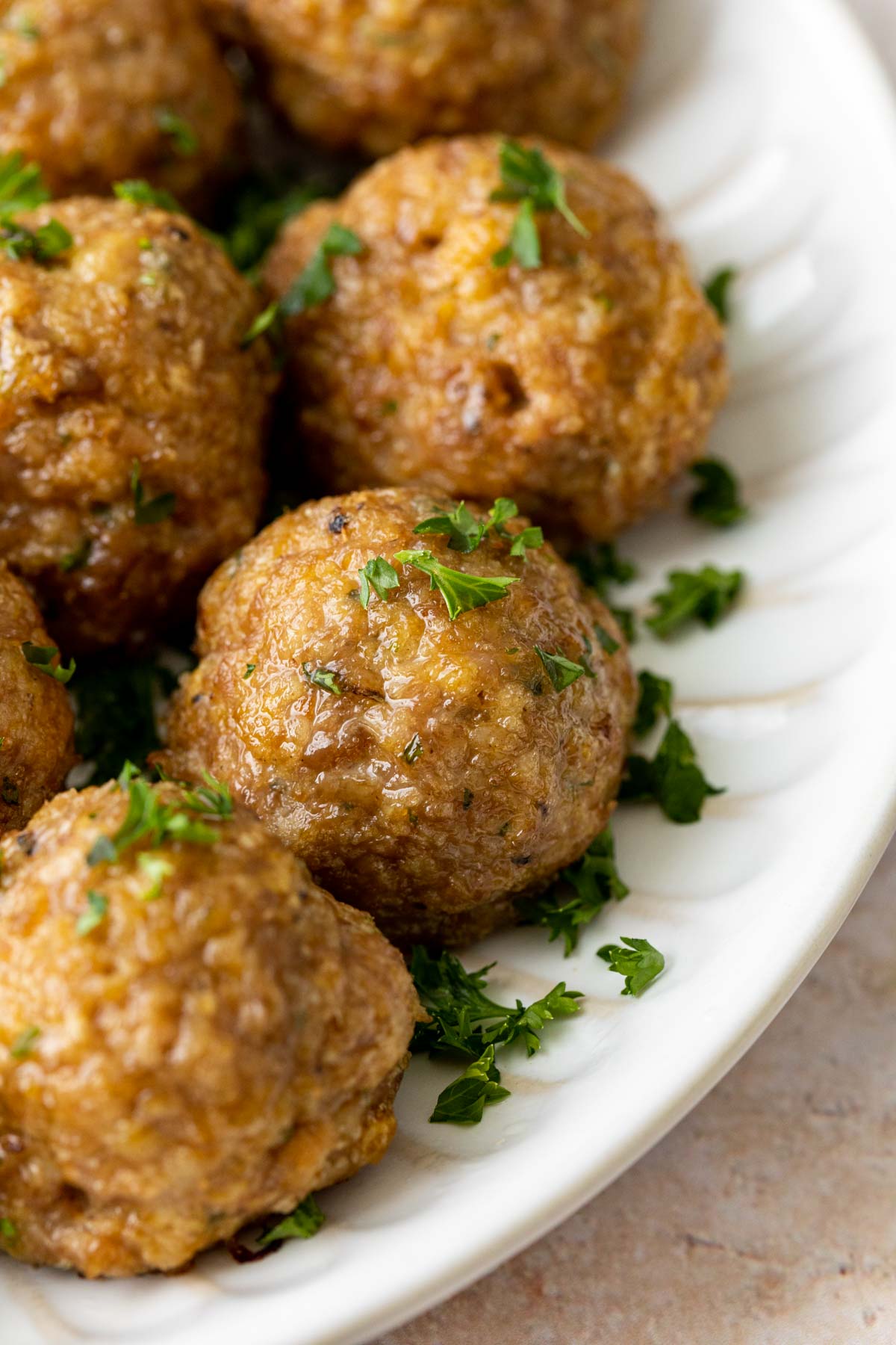 Turkey Meatballs  on a plate and up close
